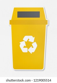 Yellow trash with a recycle symbol