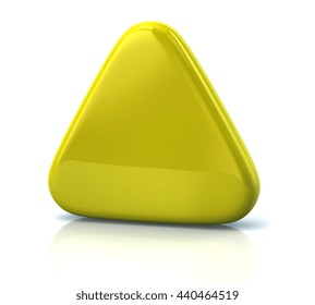 Yellow triangle button isolated on white background