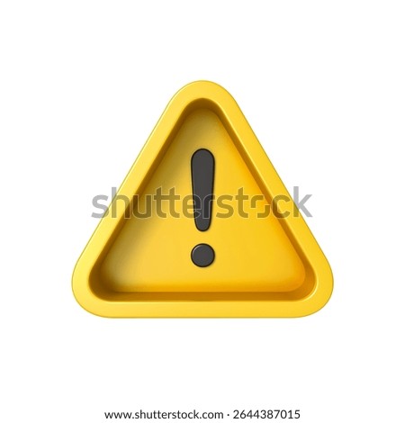 Yellow triangle caution warning sign or exclamation mark sign icon isolated on white background creative idea conceptual 3D rendering