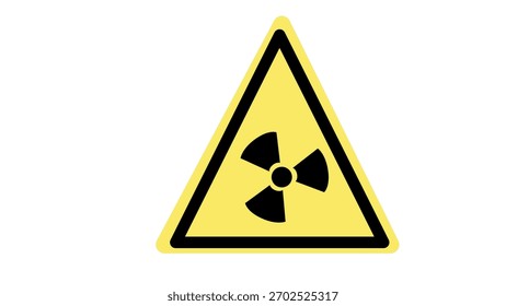 A yellow triangular warning sign for radiation hazard isolated on white