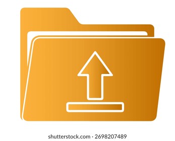 A yellow upload folder with an upward-pointing arrow, symbolizing file transfer and data storage. This icon represents digital organization and online accessibility.