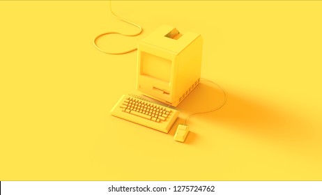 Yellow Vintage Computer Keyboard and Mouse 3d illustration 3d render