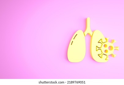 Yellow Virus Cells In Lung Icon Isolated On Pink Background. Infected Lungs. Coronavirus, COVID-19. 2019-nCoV. Minimalism Concept. 3d Illustration 3D Render.