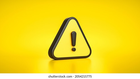 Yellow Warning Sign Symbol Or Alert Safety Danger Caution Illustration Icon Security Message And Exclamation Triangle Information Icon On Attention Traffic Background With Secure Alarm. 3D Render.