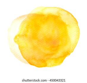 Yellow Watercolor Circle On White, Watercolor Hand Painted