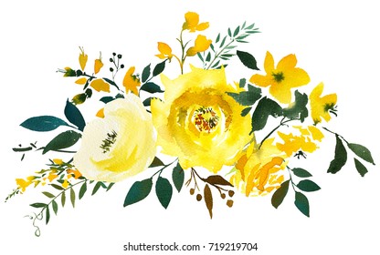 Yellow Watercolor Floral Bouquet Isolated On Stock Illustration ...