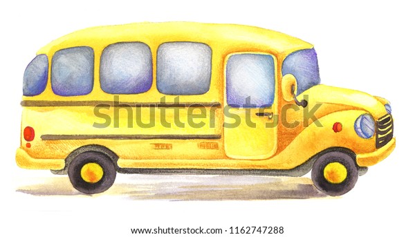 Yellow Watercolor School Bus Driven Right 스톡 일러스트 1162747288 | Shutterstock