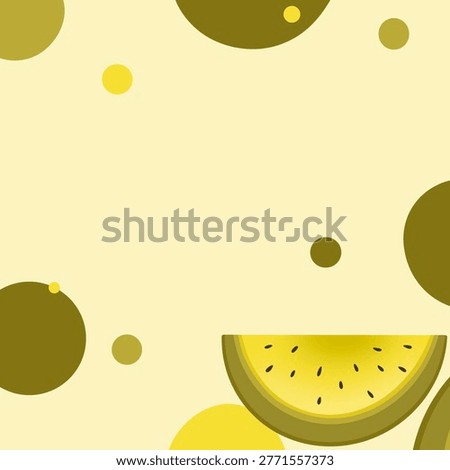 Yellow Watermelon Slice Summer Pattern Beige Background with Abstract Circles for Social Media Banner and Seasonal Design Template.