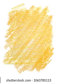 Yellow Wax Pencil, Crayon. A Flourish On Paper Is A Rectangle. Texture On A White Background.