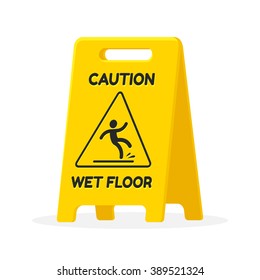 Yellow Wet Floor Sign Isolated Illustration.