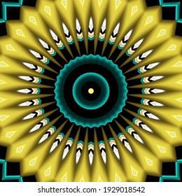 Yellow White And Turquoise Dandelion Kaleidoscope Portrait 