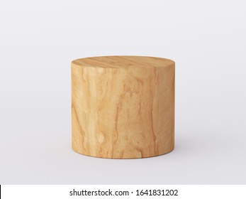 Yellow wood podium isolated in white clean space. Product Presentation background. 3d rendering - illustration.