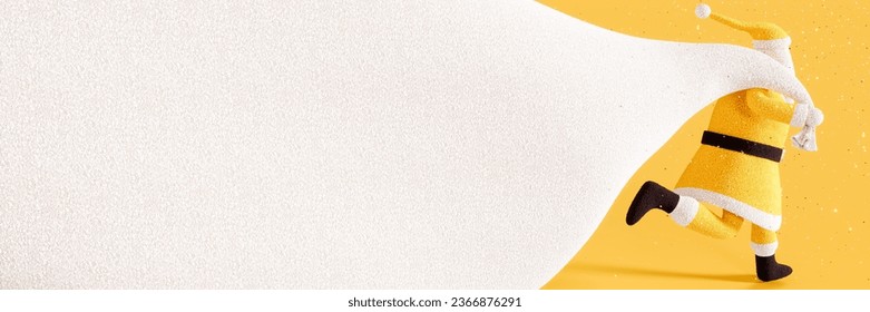 Yellow woolen Santa Claus with huge white woolen sack with copy space on yellow background. Christmas mockup concept design. 3D Rendering, 3D Illustration - Powered by Shutterstock