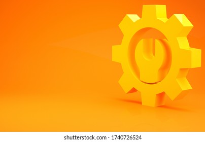 Yellow Wrench Spanner And Gear Icon Isolated On Orange Background. Adjusting, Service, Setting, Maintenance, Repair, Fixing. Minimalism Concept. 3d Illustration 3D Render