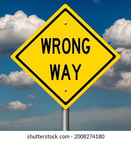 Yellow WRONG WAY Highway Sign