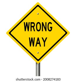 Yellow WRONG WAY Highway Sign