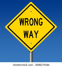 Yellow WRONG WAY Highway Sign