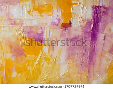 Yellow-purple texture. Abstraction, volume paint, paint texture.