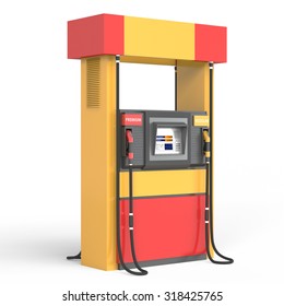 Yellow/red Gas Pump On White Background.3d Render