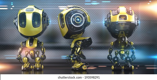 Yellowy robot / Smart radio controlled robotic toy in 3 angles. 3d render