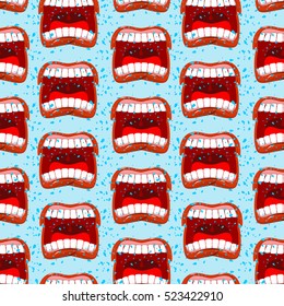 Yells Lips Seamless Pattern. Outcry Background. Aggressive Emotion Texture. Open Your Mouth And Tongue. Flying Saliva. Shout. Shrill Scream. Swearing And Bad Language
