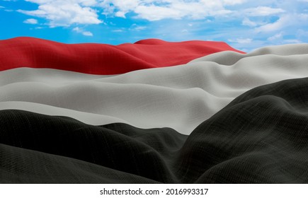 Yemen flag in the wind. Realistic and wavy fabric flag. 3D rendering. - Powered by Shutterstock