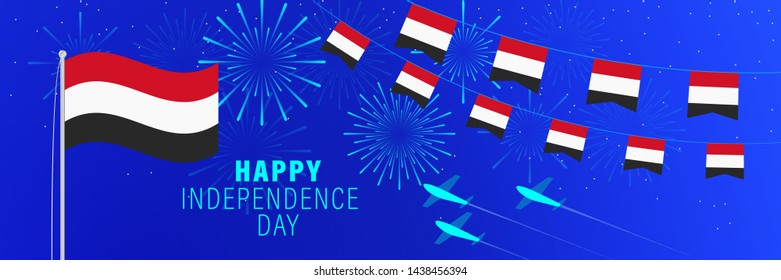 November 30 Yemen Independence Day greeting card. Celebration background with fireworks, flags, flagpole and text. - Powered by Shutterstock