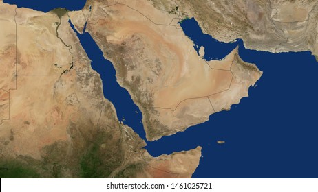 Yemen Map With Borders, Saudi Arabia, Oman, Qatar, Emirates, Iran, Oman, Persian Gulf, Arabian Gulf, Iraq, Jordan, Israeli, Syria, Palestine, Somalia, Djibouti, Sudan, Ethiopia, 3D Rendering