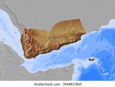 Yemen Map, Map Of Yemen With Capital And Major Cities - 3D Rendering. 3d Map Colored Considering Vegetation And Land Use.