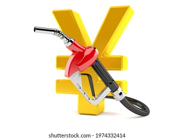 Yen Currency With Gasoline Nozzle Isolated On White Background. 3d Illustration