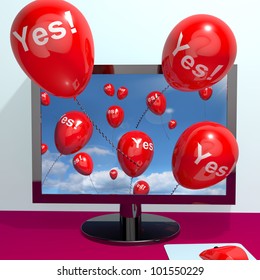 Yes Balloons From A Computer Shows Approval And Support Message Online