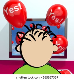 Yes Balloons From A Computer Shows Approval 3d Rendering