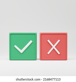 Yes and No, Right and Wrong, Approved and Declined concept. minimal sign, symbol. 3d rendering