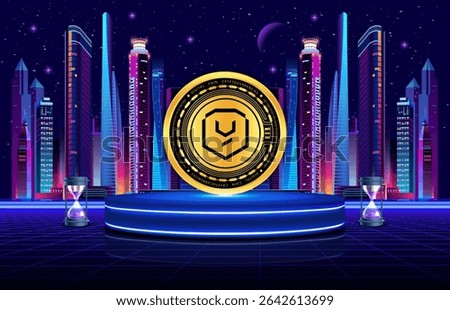 yield guild games-ygg virtual currency image in the digital background. 3d illustrations.