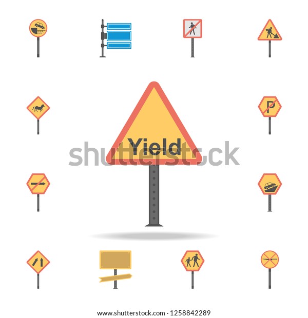 Yield sign colored icon. Detailed set\
of color road sign icons. Premium graphic design. One of the\
collection icons for websites, web design, mobile\
app