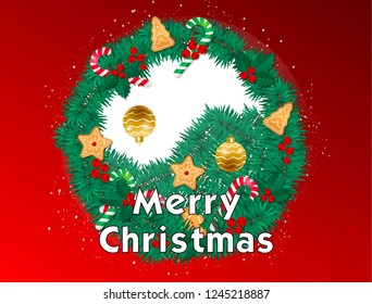 Yin Yang Logo Created From Christmas Tree And It's Decorations On A Red Background With The Word Merry Christmas Written On Lower Third.