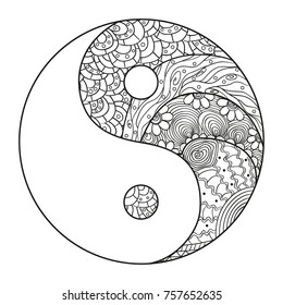 Yin Yang Zentangle Hand Drawn Mandala Stock Illustration 725719300