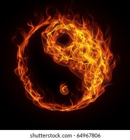 Yin Yang Sign In Fire And Flame