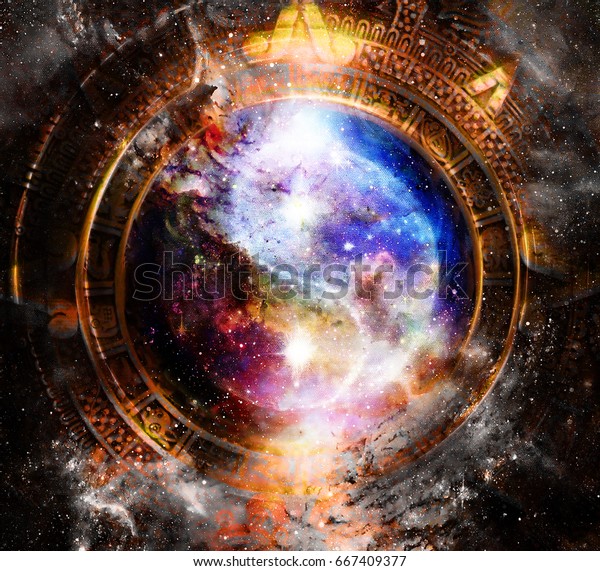 Mayaカレンダーの陰陽記号 宇宙空間の背景 のイラスト素材