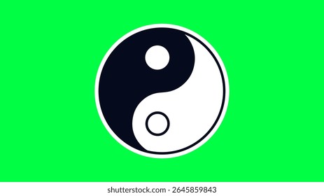 Yin Yang symbol on a vibrant green background. Yin Yang represents balance, harmony, and duality. The black and white symbol contrasts with the green backdrop. Vibrant green screen background.