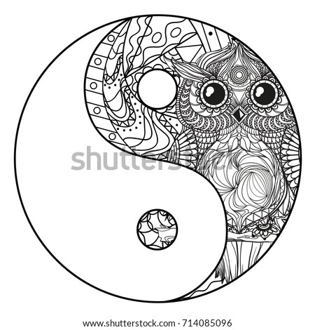Yin Yang Zentangle Hand Drawn Mandala – stock ilustrace 
