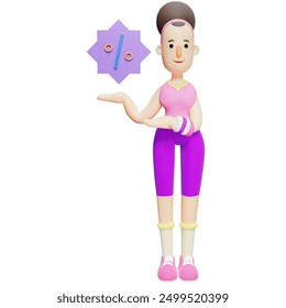 Yoga Girl Cartoon Pack. Cartoon Character Showing Discount Symbol. 3D Illustration - Powered by Shutterstock