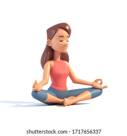 Yoga girl in lotus position on white background, cartoon female 3d charcter doing yoga, 3d illustration - Powered by Shutterstock