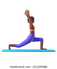 Yoga girl in standing position on white background, cartoon female 3d charcter doing yoga, 3d illustration