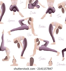 Yoga Illustration To Encourage Exercise And Meditation.This Pattern Could Be A Beautiful Wallpaper.