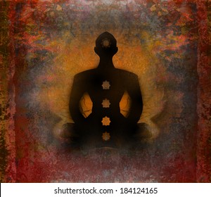 Yoga lotus pose. Padmasana with chakra points. 