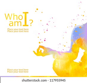 Yoga meditation pose,from watercolor stains, isolated on white background. Vacation lifestyle. Wellness concept. Who am i? - Powered by Shutterstock