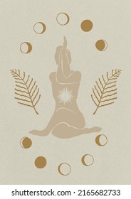 Yoga Pose Meditation Poster. Celestial Mindful Art. 