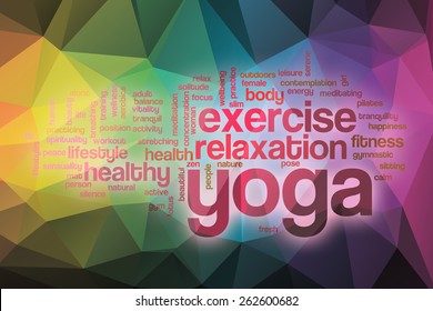 Yoga word cloud concept with abstract background