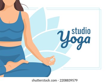 Yoga young woman, card concept. Beautiful girl in a suit doing yoga. Healthy lifestyle. Template. Illustration in a flat style. - Powered by Shutterstock